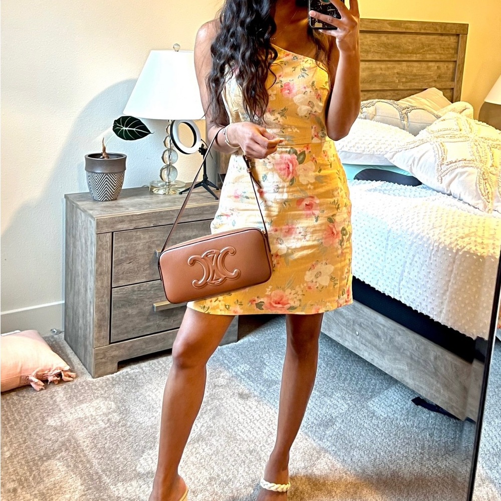NWT Abercrombie and Fitch Yellow Peach Floral One shoulder mini dress